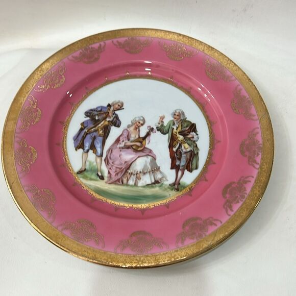 JKW 1930 Western Germany Fine Porcelain Luxurious Pink Gold Dinnerware Plate - Picture 3 of 12